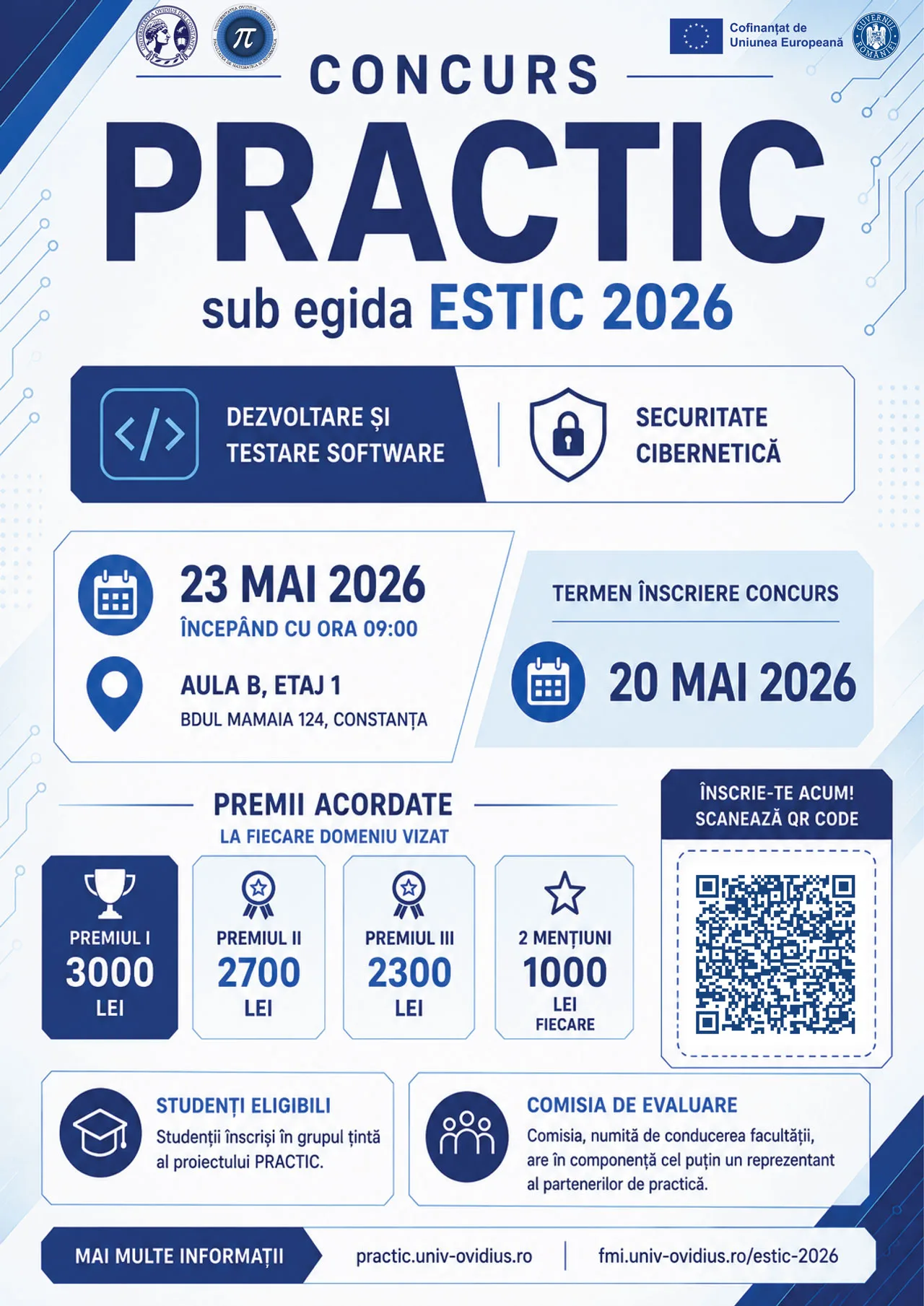 Facultatea de Matematică și Informatică anunță organizarea Concursului de proiecte PRACTIC sub egida Concursului ESTIC, de Informatică și Tehnologii Informatice ediția 2026